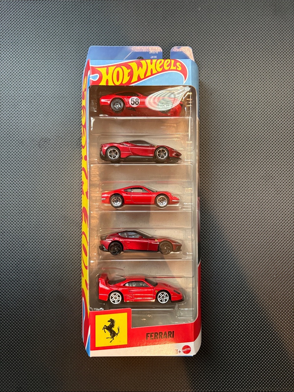 Hot Wheels Ferrari 5-pack featuring five 1:64 scale red die-cast sports cars